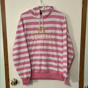 Star Venezia Pink and White Striped Hoodie